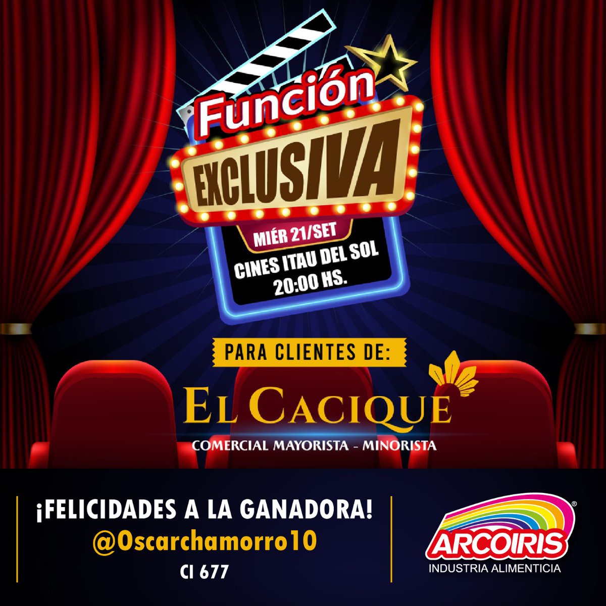Arcoiris_Py's tweet image. Ya tenemos al ganador de la entrada doble para el cine 🥳🍾🎊🎉¡Muchas felicidades!  @Oscarchamorro10 👏👏👏👏 Aguardamos tu contacto al privado para coordinar la entrega.
¡Que lo disfrutes! ✨🥳
#ArcoirisPy  #ConSaborYConfianza #cine #paraguay #PedroUndercover 🇵🇾