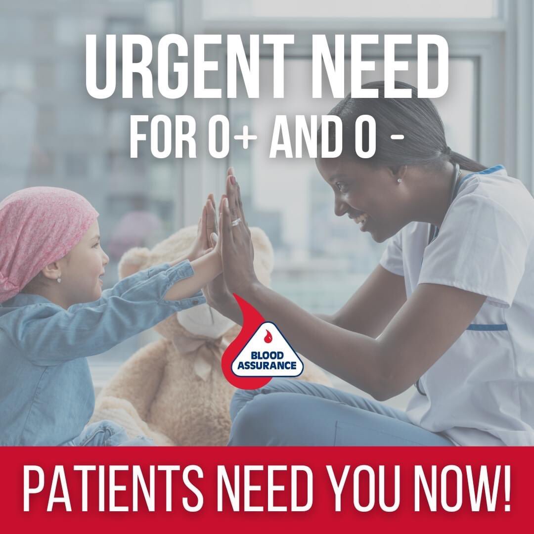 Patients need you now! Blood Assurance has an URGENT NEED for O+ and O- blood! Please donate today. 🩸 To schedule, visit bloodassurance.org/schedule, call 800-962-0628, or text BAGIVE to 999777. #BALifesaver