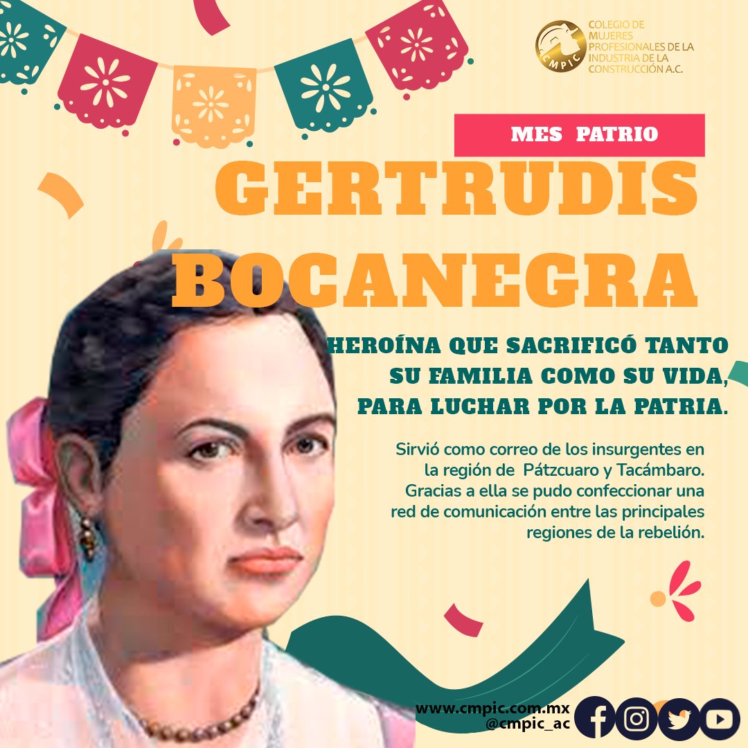 CCmpic's tweet photo. Gertrudis Bocanegra
A pesar de la muerte de sus esposo e hijos en batalla ella continuó en la lucha
#cmpic #engineer #mujeresingenieras #ingenieriacivil #engineerlife #mujeresenlaconstruccion #IndependenciaDeMexico https://t.co/r7QruzMFRx