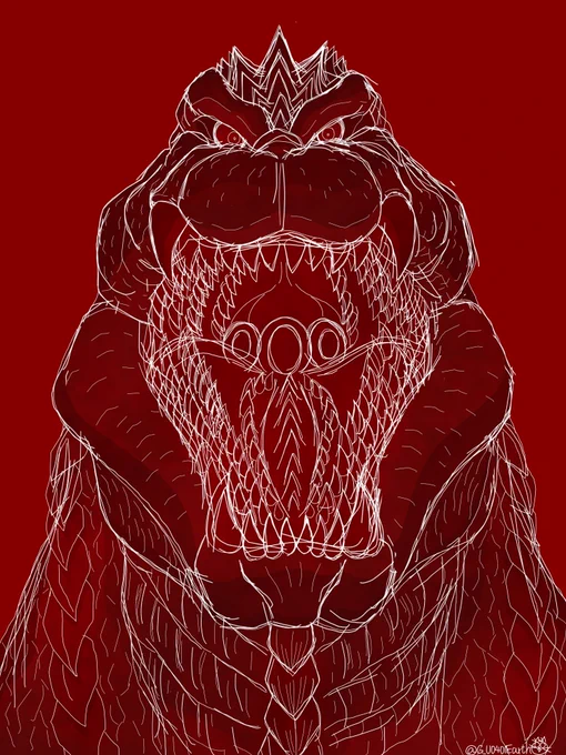 ゴジラウルティマのイラストは色塗りや清書がめんどくさい時、下描きの線を真っ白にして背景を真っ赤にするだけで割とそれっぽい感じのアレになる。 