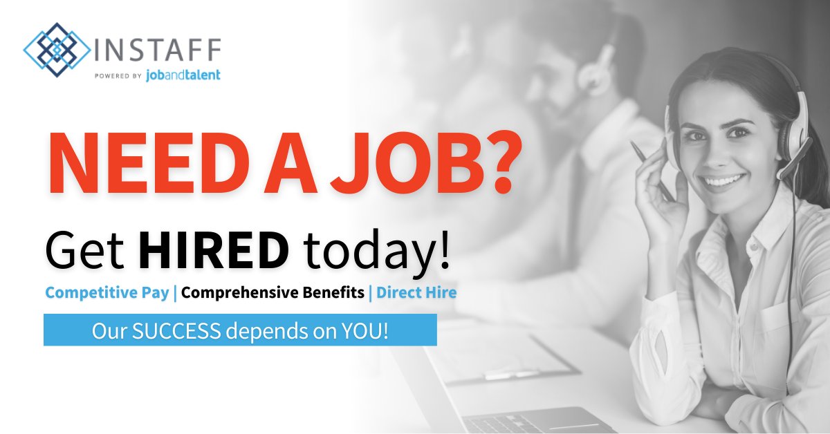 work4instaff's tweet photo. Need a job? We’ve got you! Visit https://t.co/XCriirY8Ln and get hired TODAY. #work4instaff #jobs #hiring https://t.co/uqKlaNhTd6