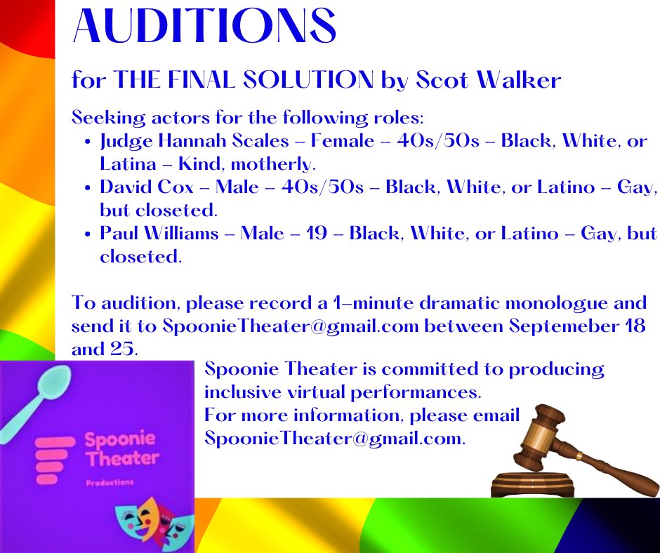 annabush's tweet photo. Inclusive, virtual theater. Send 1 min. dramatic video to SpoonieTheater@gmail.com Audition form here: https://t.co/CPKddo6Cit https://t.co/57HGybEhgv