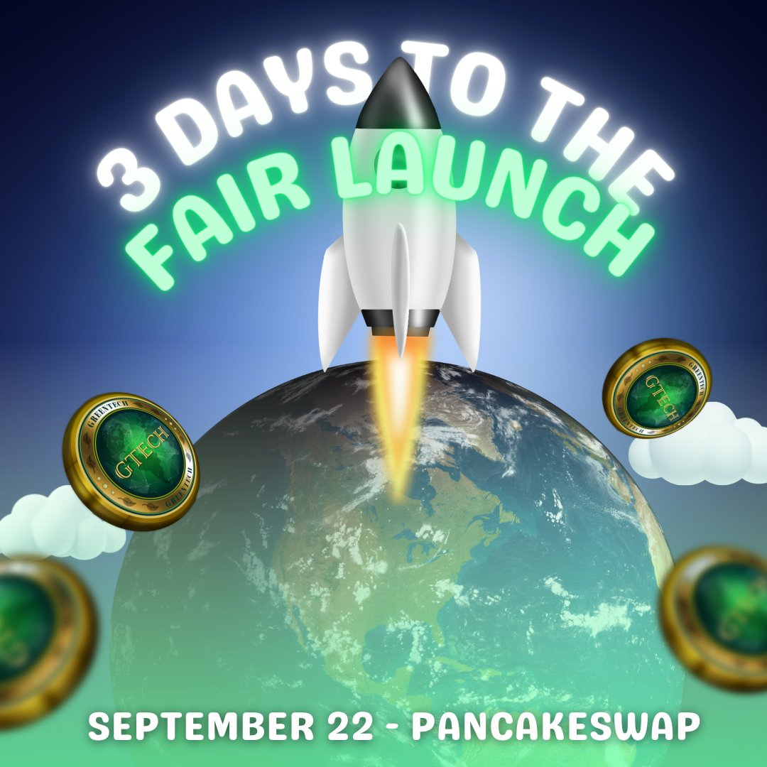 Gtechcoin's tweet photo. 3 DAYS TO OUR FAIR LAUNCH 

 PANCAKESWAP - SEPTEMBER 22

✅ AUDITED AND KYC PROJECT

💲 PASSIVE INCOME of 30% of the profit from the sale of carbon credit in BNB to holders on the stake platform.

💲 2% PROFIT from the buy and sell fee

#GREENTECH #fairlaunch #token #bnb #btc https://t.co/hg2Ic0mgpK