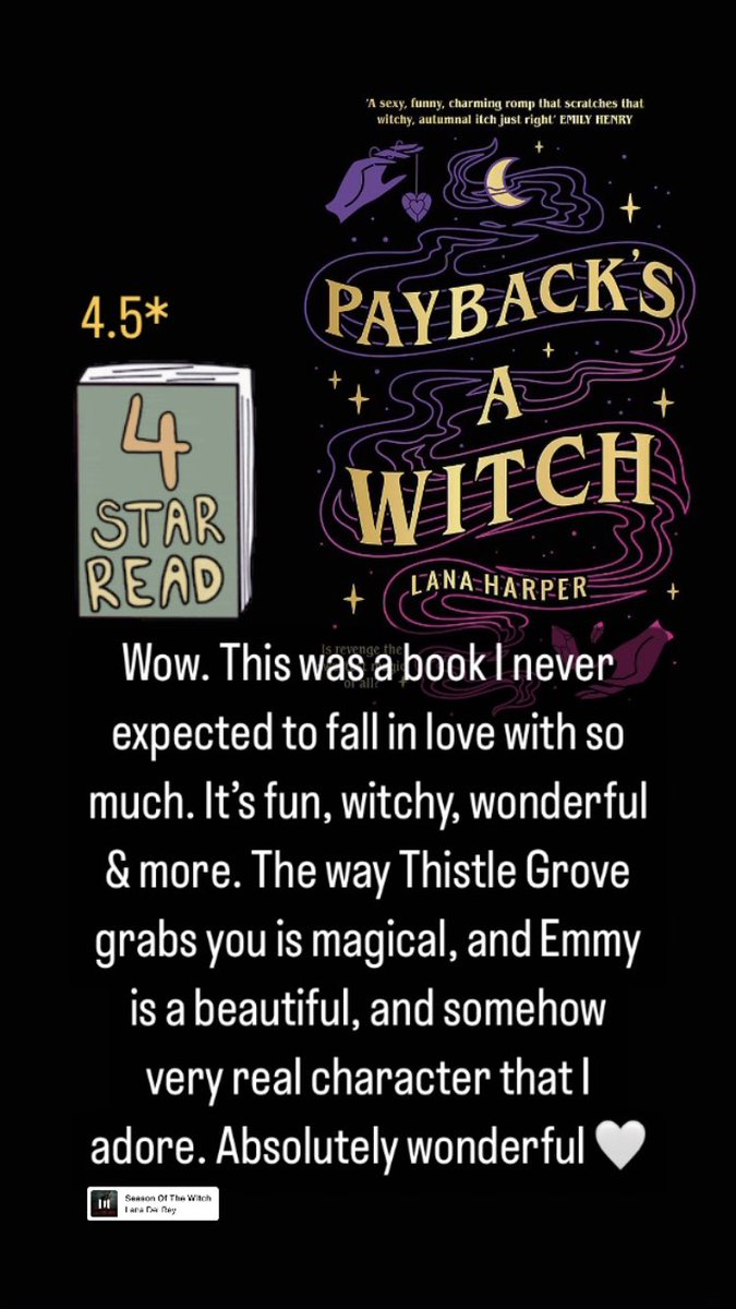 melissajournal's tweet image. Finished Payback’s a Witch today! I’m so in love with this book, &amp;amp; cannot wait to read the next 2 in the series! #BookTwitter #WitchyRead #BookReview 🤍 @LanaPopovicLit 🤍