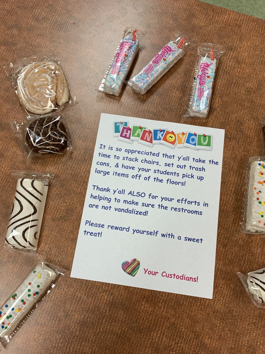 MusicalMsKillen's tweet photo. We had an uptick in intentional  bathroom messes so we shifted policies &amp; retaught expectations to try to empower students to care for our building. With around 750 kids on site, our custodial staff works SO HARD and they found time to thank us? What an amazing team #EudoraProud https://t.co/7kBLpBwQYl