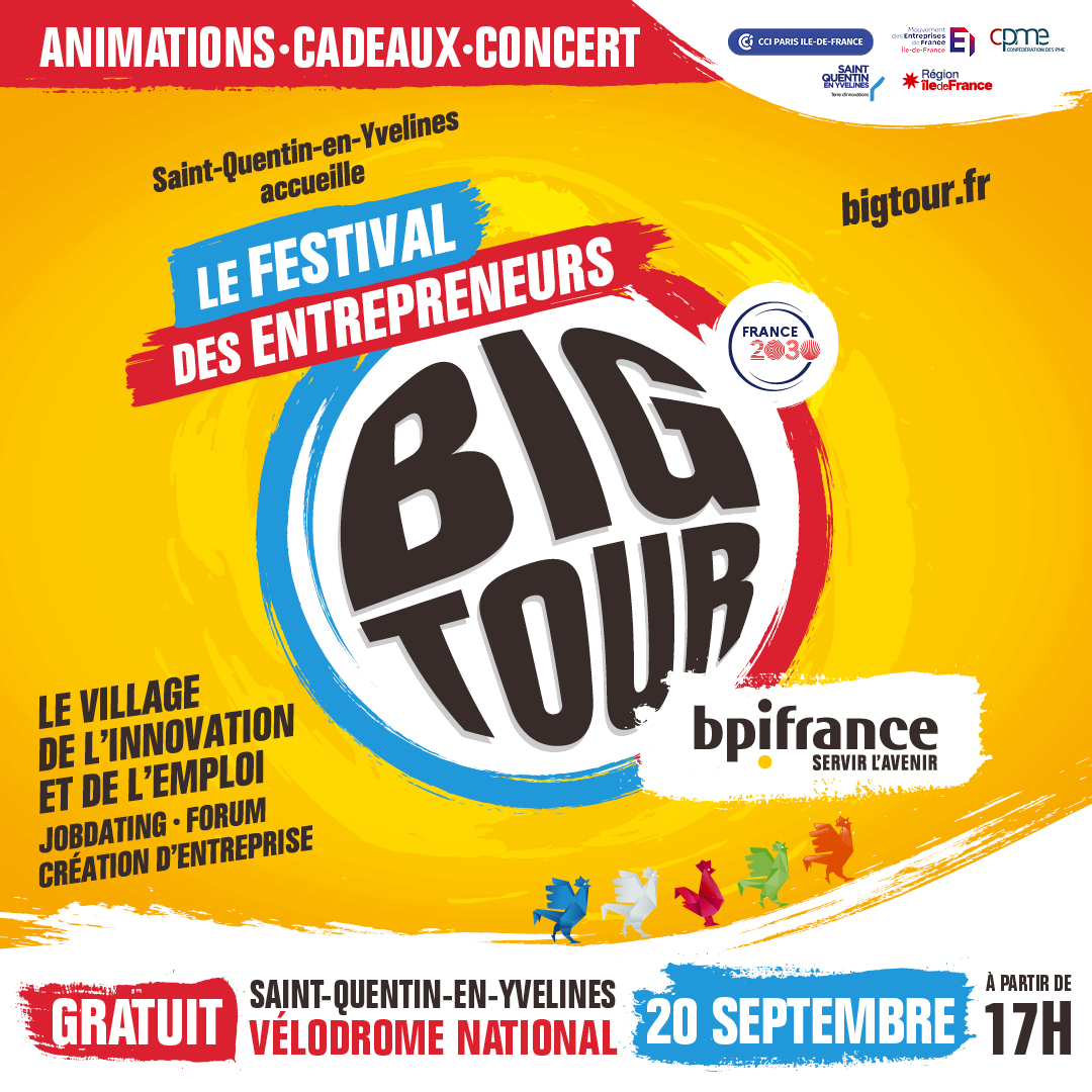 CCI_Paris_IdF's tweet photo. Dernière étape pour le #BigTour à @sqy
📌 Rejoignez @Bpifrance avec @patricebegay et @CCI_Paris_IdF avec @d-restino au #Festival des #entrepreneurs d'#IledeFrance 🇫🇷 🗓️ 20/09 
#emploi #recrutement #métiers #innovation #entrepreneuriat #entreprises
👉 https://t.co/6hMEqXtEol https://t.co/0kTFApNrr7