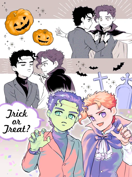 リクエストいただいた、ハロウィンパーティーの仮装をしているところの承花(フランケン太郎と吸血鬼院くん)です。ありがとうございました! 