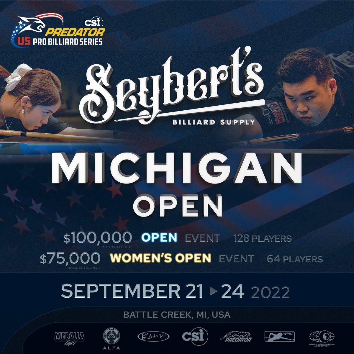 PredatorCues's tweet photo. Don’t miss the 2022 @Seyberts Michigan Open from September 21-24.
It’s the last chance for players to get points before World 8-Ball Championship, so the game is on. 😎
Follow @PBilliardSeries for more updates.
#CueSports #ProfessionalPool #8Ball #Billiards #PredatorCues https://t.co/71R9iKYC52