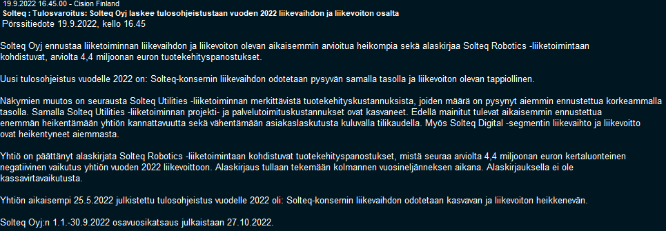 AkerblomTeemu's tweet image. #solteq : Tulosvaroitus: Solteq Oyj laskee tulosohjeistustaan vuoden 2022 liikevaihdon ja liikevoiton osalta