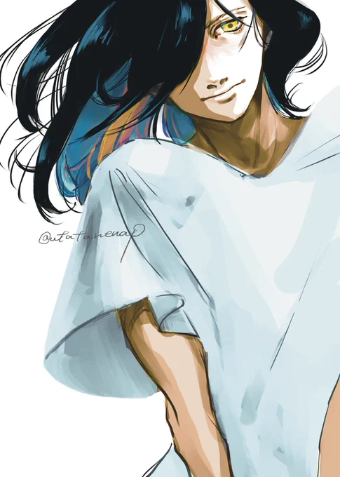 【お絵かき合宿】お題「インナーカラー」(1h)グリザイユ塗り好きかもしれない#ワンドロ #創作男子 