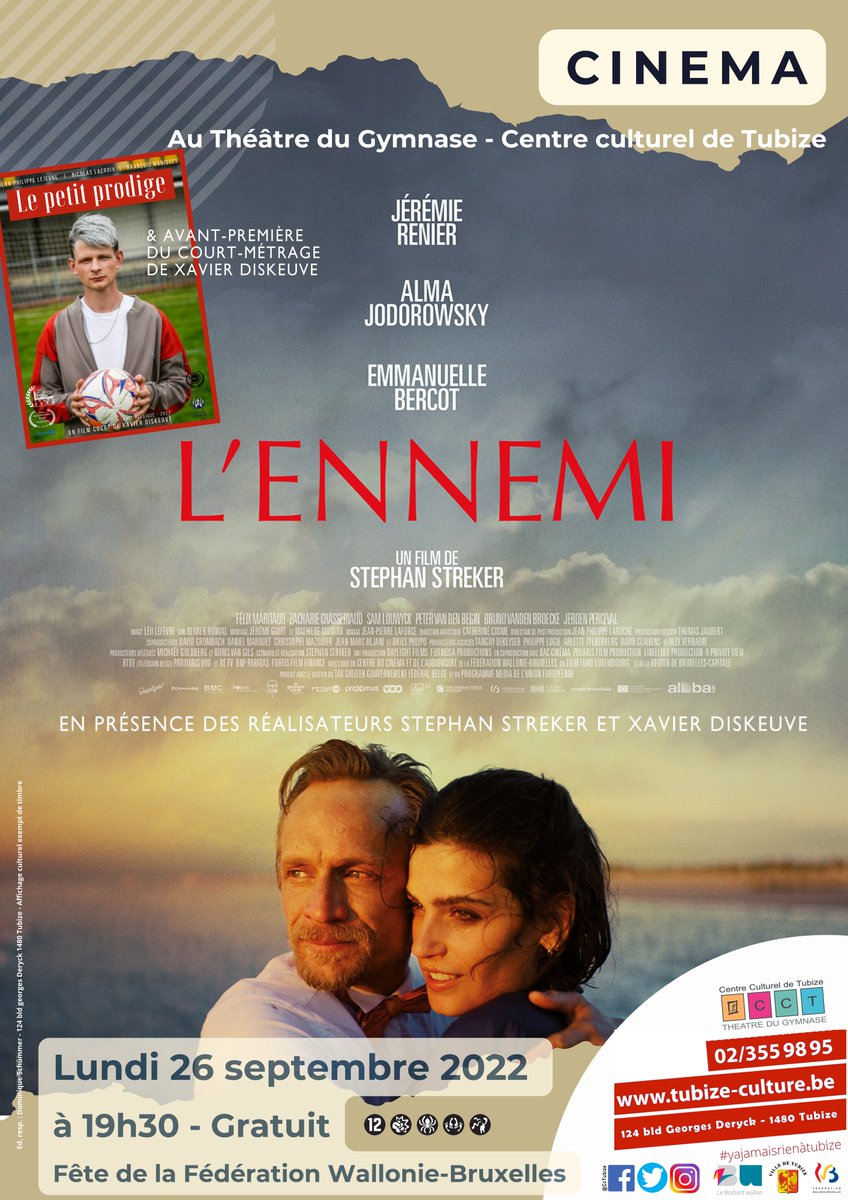 CcTubize's tweet photo. Soirée 100% #cinemabelge lundi 26 sept. �� #Tubize ! En présence des réalisateurs. Et... #Gratuit pour la Fête de la Fédération Wallonie-Bruxelles https://t.co/d9nkgn4FD5