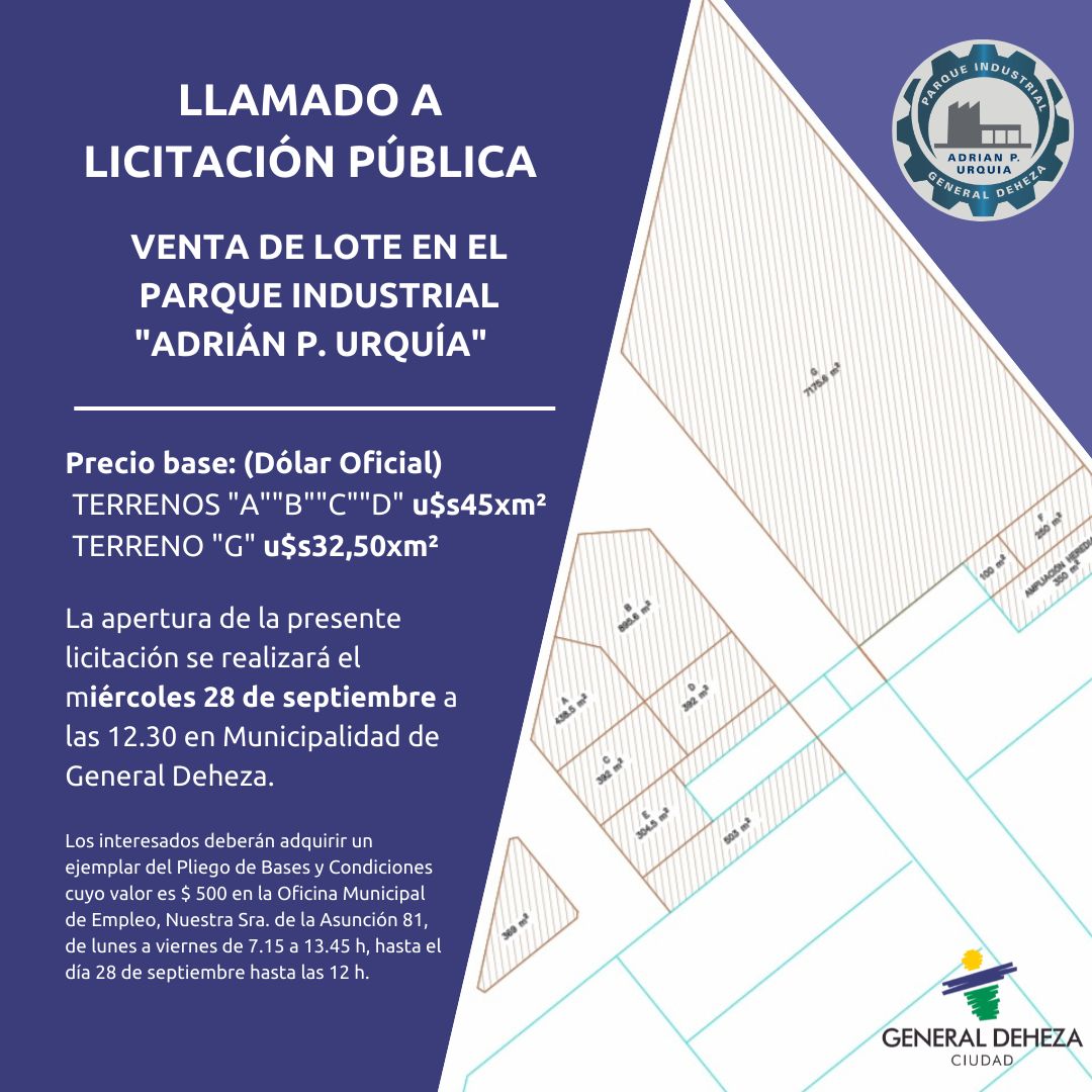 general_deheza's tweet photo. Llamado a licitación pública
👉Venta de lotes en Parque Industrial "Adrian P. Urquía"

Invertir en nuestro Parque Industrial es una excelente oportunidad para el crecimiento de tu empresa , te ofrecemos : (sigue) https://t.co/HOjpaL1YDb
