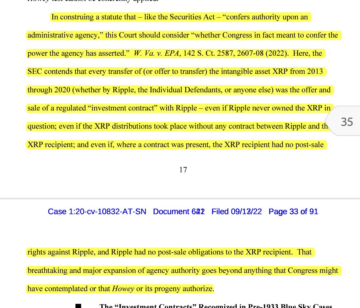 ryfo11's tweet photo. @Mark_Phillips Great thread. 

To add another layer, it’s beyond a defense, and also an attack.  By quoting W. Va vs. EPA - they argue the SEC is going beyond its congressional mandate. 

The SEC will spend significant time defending itself in reply which every page of defense is -1 attacking https://t.co/XjU6xkaDkK