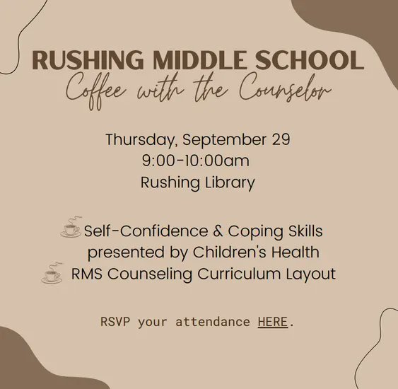 ProsperRushing's tweet photo. Use the link below to RSVP for Coffee with the Counselors! 
https://t.co/MgByuKrJa2 https://t.co/6rT1c08gZ6