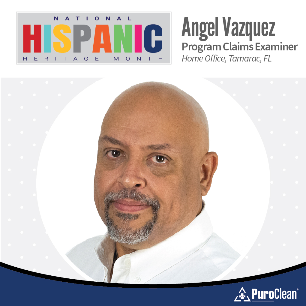 Celebrating National Hispanic Heritage Month. Meet Angel Vazquez, Program Claims Examiner from our Home Office team in Tamarac, FL. Angel’s country of Hispanic Heritage is Puerto Rico.

#PuroCleanLatinos #HispanicHeritageMonth #CelebrateHispanicHeritage