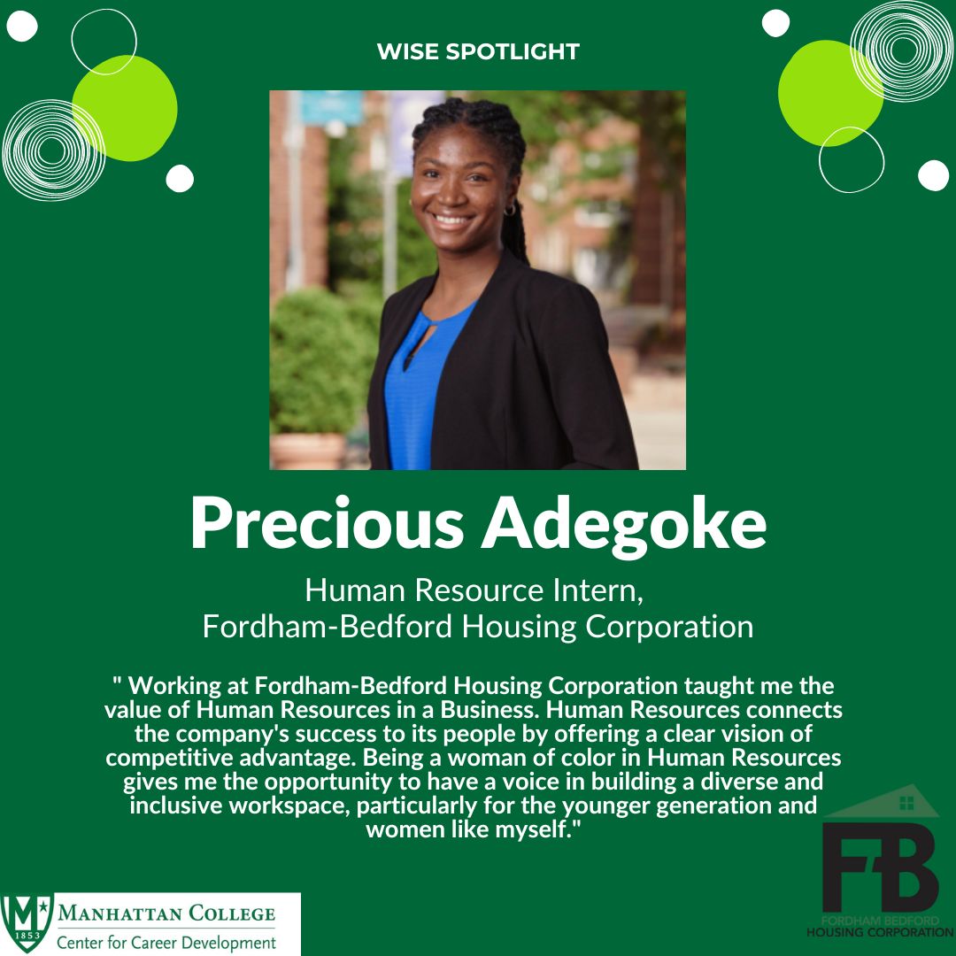 Hi Jaspers! This summer, Precious Adegoke interned with Fordham-Bedford housing through the WISE Program. Join us this Friday, September 23 at 4 for the annual WISE Poster Presentation in Kelly to celebrate this year's fellows and their accomplishments! #JasperCareers #MCWISE