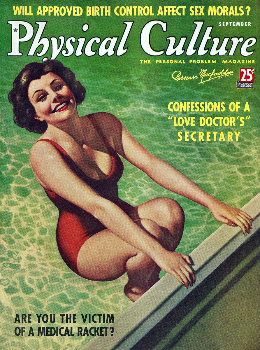 In #SEPTEMBER 1937
‘Will Approved Birth Control Affect Sex Morals?’
‘Confessions of a “Love Doctor’s” Secretary’
‘Are You the Victim of a Medical Racket?’
Cover of *Physical Culture - The Personal Problem Magazine*, September 1937
#swimming #swimmer #PhysicalCulture