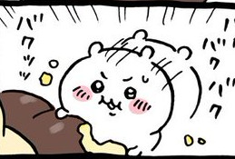 マスコットキャラクターが食事するシーンはかわいいのが相場なんだけど・・・😢 
