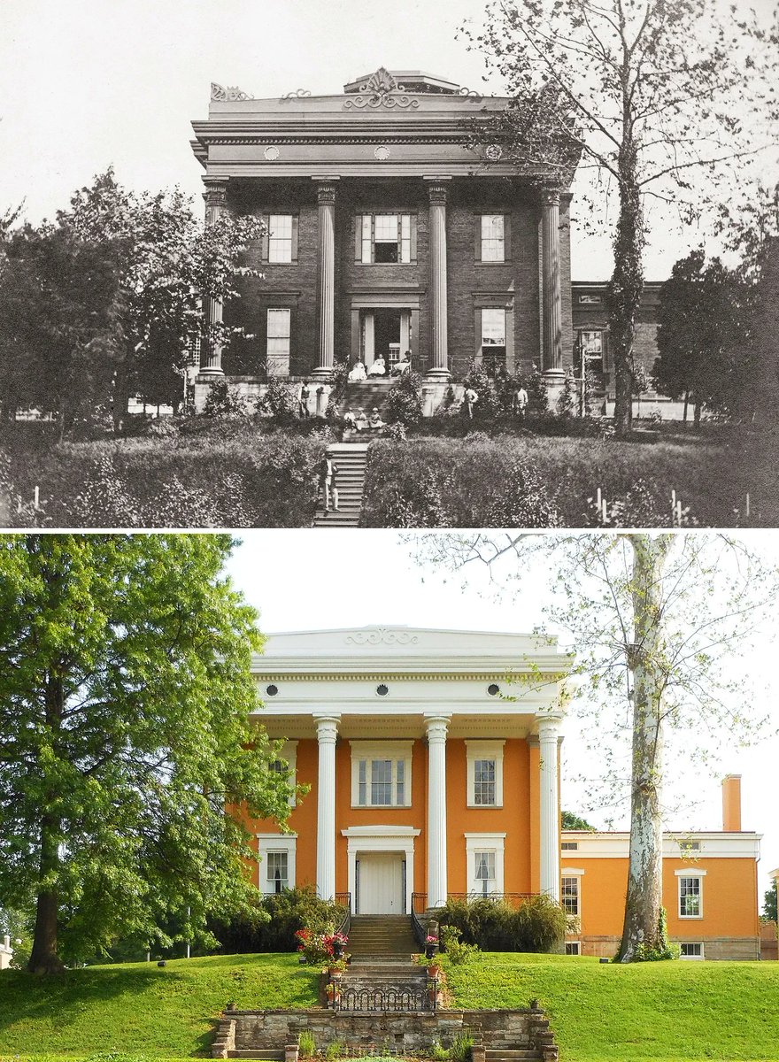 #ThenandNow - Lanier Mansion State Historic Site in Madison, Indiana c. 1865 and now. Built in 1844 for lawyer and banker James F. D. Lanier, this home is now open for tours through <a href="/IndianaMuseum/">Indiana State Museum and Historic Sites</a>