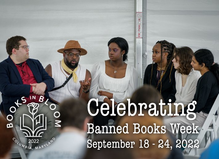 ColumbiaMDTweet's tweet photo. Join us in celebrating #BannedBooksWeek. Pictured: @PENamerica student panel discussing taking on banned books in the York, Pa. school system at #DowntownColumbia's #booksinbloommd Festival earlier this year. https://t.co/fGMT1JwVmO