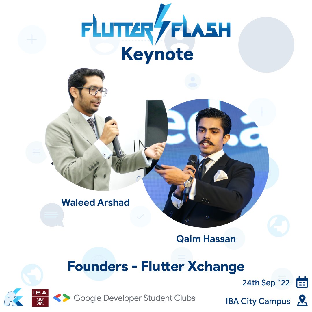 FlutterKarachi's tweet photo. Finally, the wait is over! 😎😎
Flutter Karachi⚡️ is very excited to reveal our Keynote Speakers for Flutter Splash - Waleed Arshad and Qaim Hassan!
#FlutterFlashKarachi https://t.co/P7cdrZJQD4