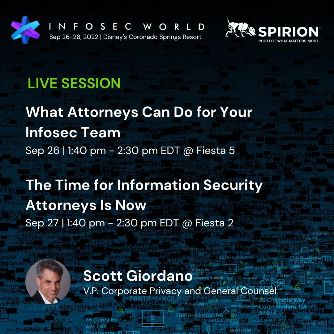 mgkacz's tweet photo. @InfoSec_World is coming! This in-person conference offers networking opportunities and an impressive lineup of speakers, including our very own VP of Corporate Privacy &amp; General Counsel, Scott Giordano. Register now: https://t.co/dfCacOcR5U #InfoSecWorld https://t.co/BBoR7DvX9N