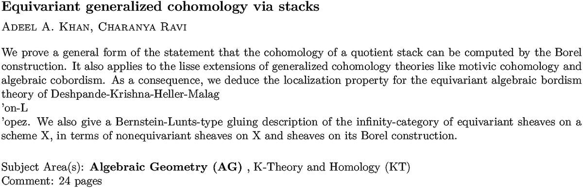 arxiv.org/abs/2209.07801…
A A Khan, C Ravi
Equivariant generalized cohomology via stacks