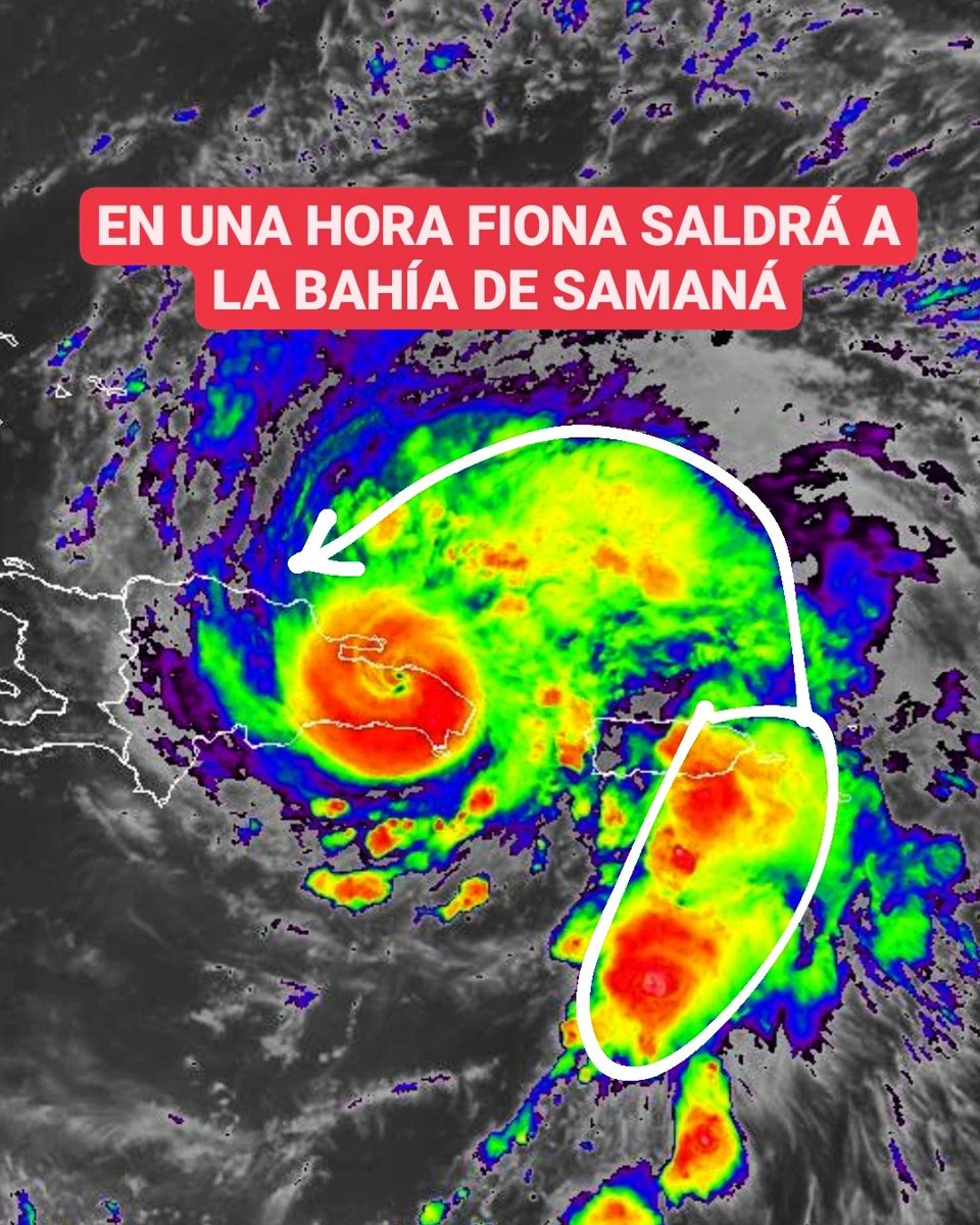 JeanSuriel's tweet photo. 🔴TOMEN NOTA🔴
En una hora aproximadamente el ojo del Huracán Fiona estará transitando en la Bahía de Samaná con ruta hacia Las Galeras, donde podría llegar entre 1 y 2 PM.

Sigue ⬇️ https://t.co/aZG1XchfaA