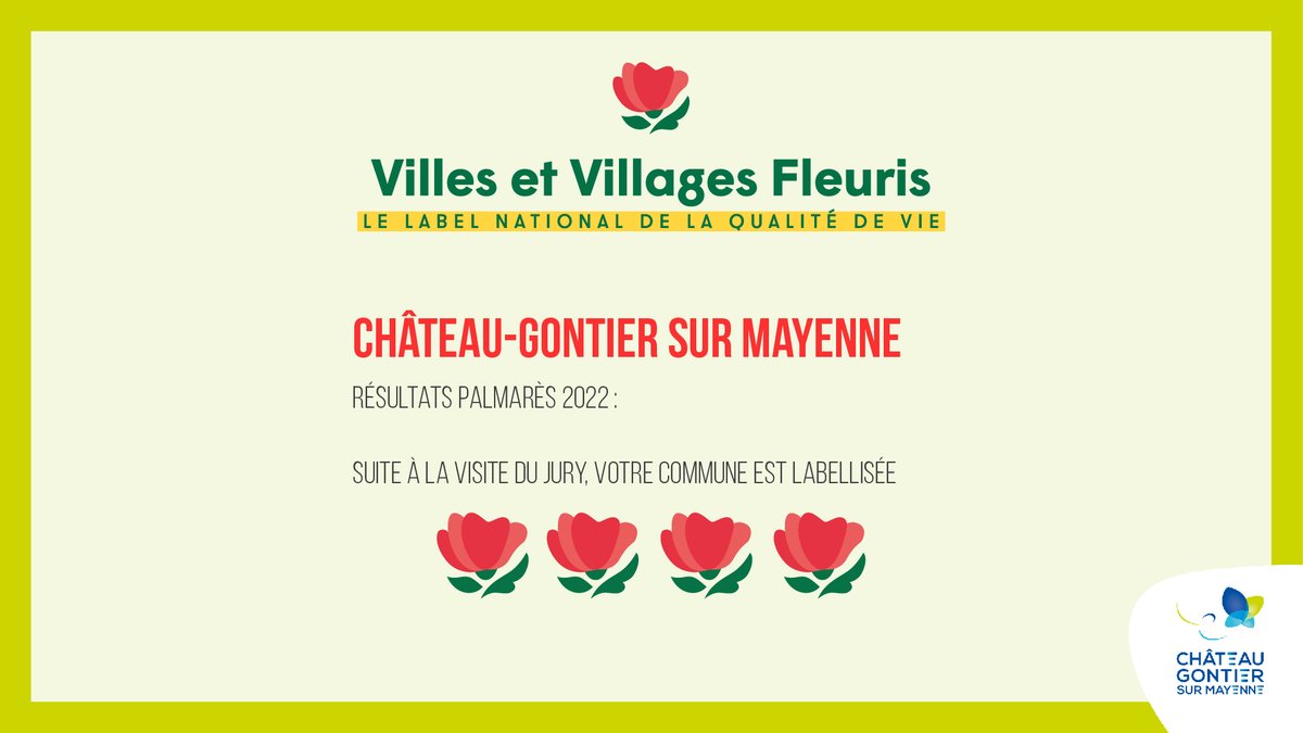 chateau_gontier's tweet photo. 🌺🌺🌺🌺 #4FLEURS POUR LA VILLE !
Le jury du @VVFleuris, passé fin juin pour évaluer le #fleurissement et la #qualitédevie de la ville. Résultat : 4 fleurs maintenues !
Bravo aux services techniques et aux acteurs liés au cadre de vie pour leur travail tout au long de l'année. 👏 https://t.co/80ViyHpGSQ