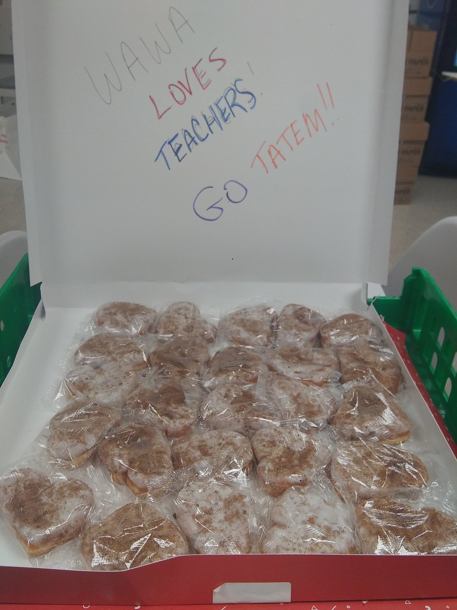 JFTatemES's tweet photo. Wawa #8347 (904 Haddonfield Road) brought breakfast for the Tatem staff (with special edition apple donuts as an extra treat)!!! Thank you Rob Mitchell, General Manager!!!  Our teachers are caffeinated, satiated, and ready for state testing!  #Wawa  #CheerstoClassrooms https://t.co/j5EN3Wvct5