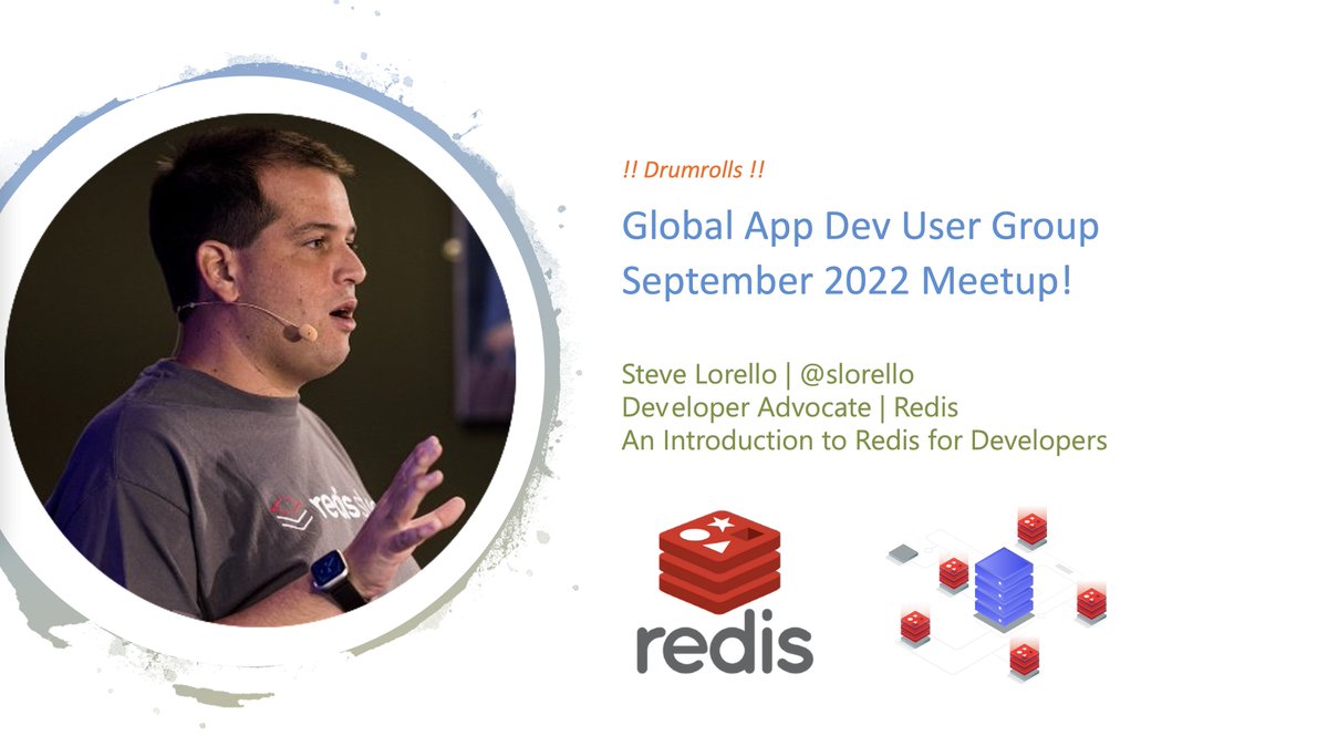 globalappdevug's tweet image. Happy Monday! 🙌
September #GlobalAppDevUG Meetup is this evening: 
@slorello talks Redis for developers - globalappdevusergroup.com. 

Come join @ 6 pm EST.. interactive livestream on twitch.tv/codeitlive.
