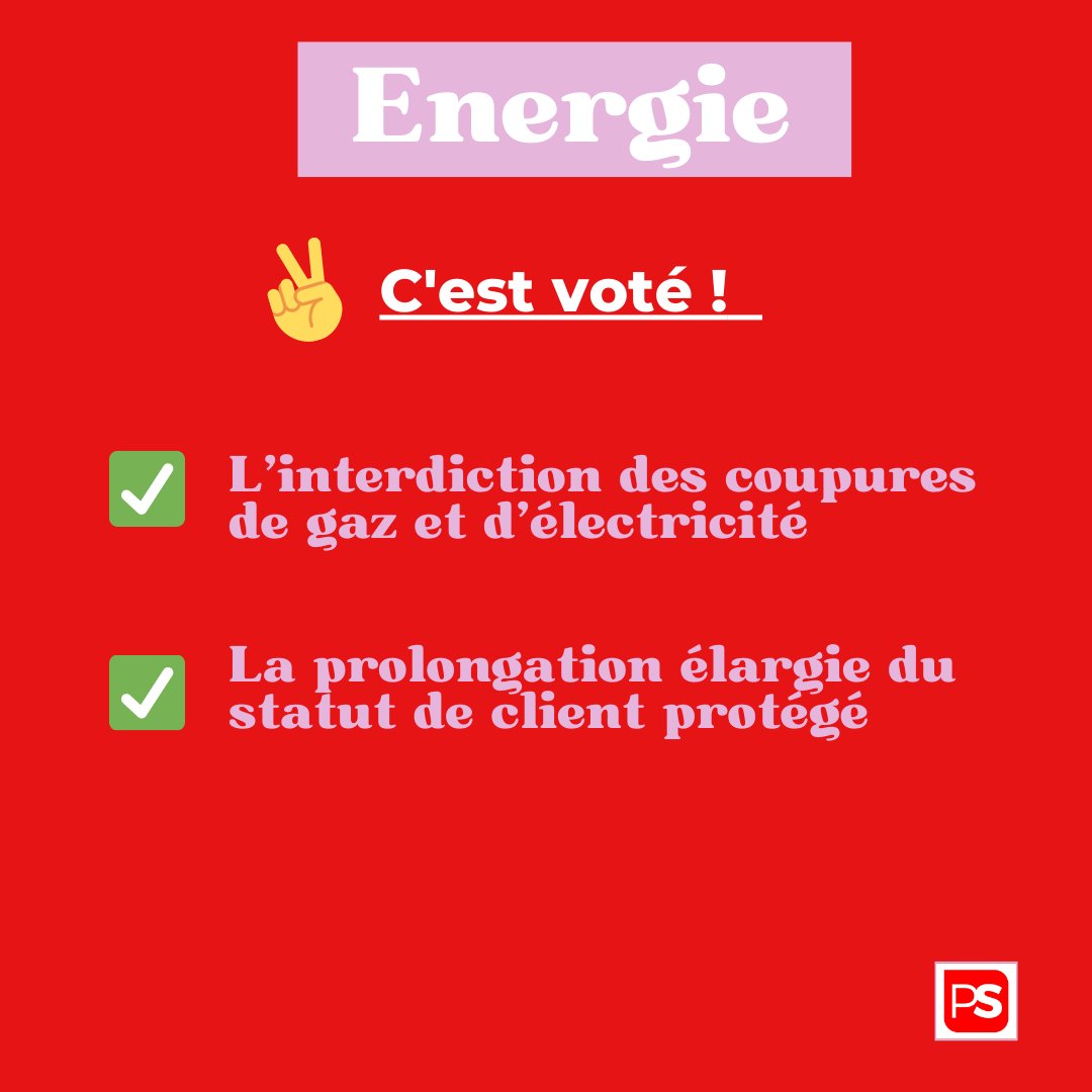 ✅ La Com. "Energie" du #ParlementdeWallonie vient de voter 2 mesures, sur proposition du PS wallon :  👉 Le gaz et l’électricité ne pourront être coupés 👉 Le statut de client protégé sera prolongé