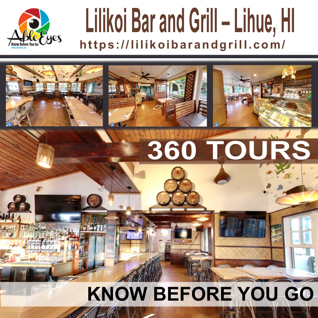 GoAbleVu's tweet photo. Lilikoi Bar and Grill – Lihue, HI., is a family restaurant, welcoming locals and travelers for any occasion. @ableeyes.org/virtual-tours/lilikoi-bar-and-grill-lihue-hi/ #AbleEyesAccessible #AbleEyes #Accessibility #KnowBeforeYouGo #VirtualTours #Autism #Anxiety #Disability https://t.co/UyN6JMy41H