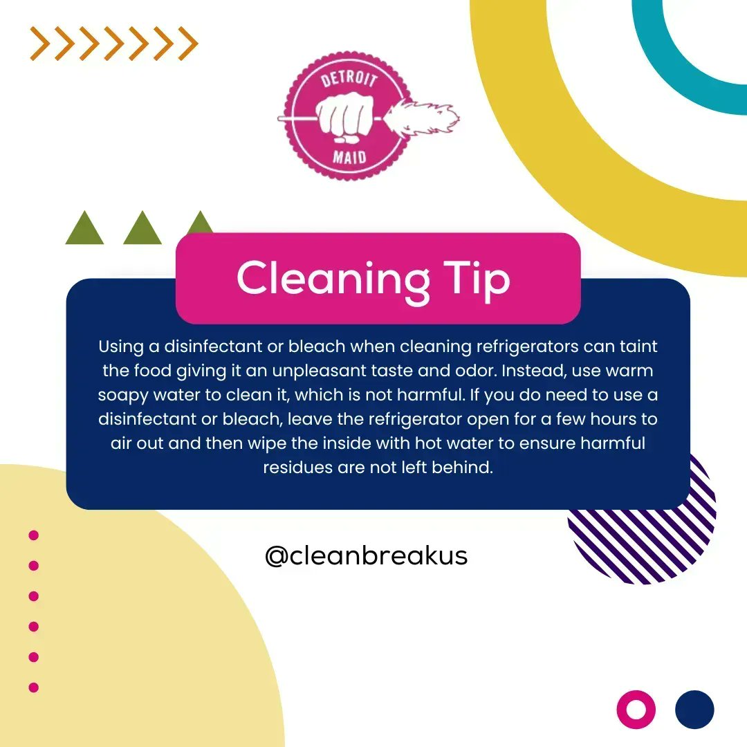 DetroitMaid's tweet image. Are you cleaning your refrigerator the right way?🤔 Check out our tip to make sure you aren't spoiling your food.🍲 Prefer service from experts instead? Book your #DetroitMaid appointment here buff.ly/3Breelh! 

#cleaninghacks #hacks #cleaningtips #cleaningservice #tips