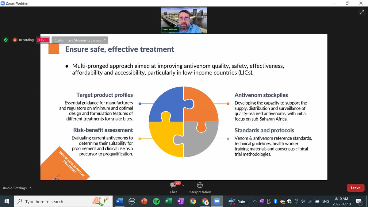 Can_NTDs's tweet photo. At the @WHO #snakebiteday22 webinar today, Dr. David Williams shares what it takes to ensure safe &amp; effective treatment for snakebites &amp; urges endemic countries to integrate #snakebite envenomation plans into their national health strategies. #100PercentCommitted #NTDRoadMap2030 https://t.co/3KilUn8lKz