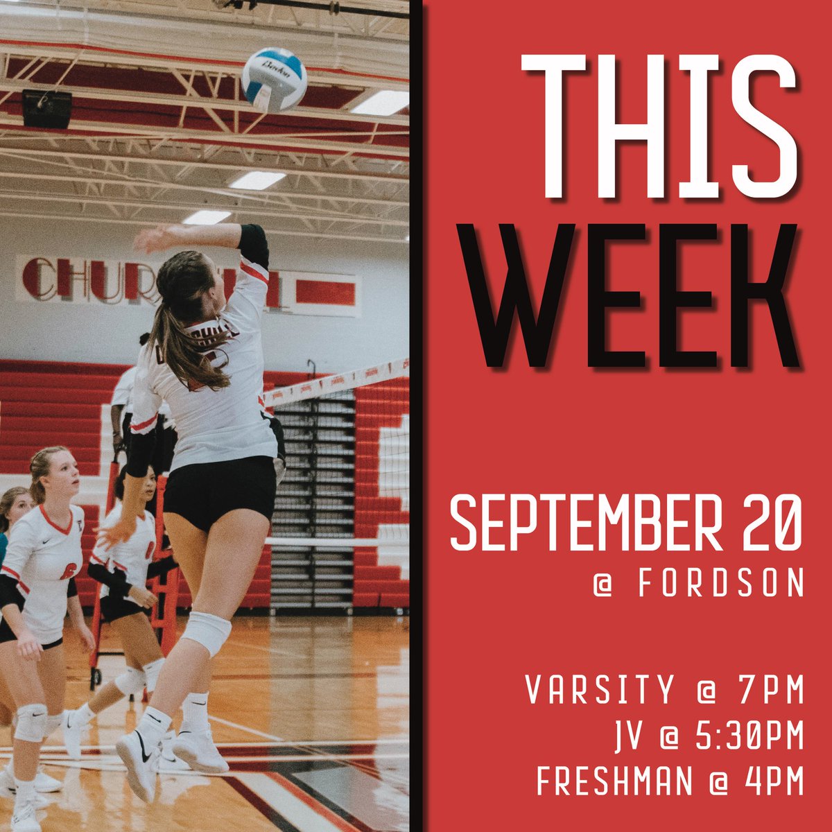 On the road this week. Come support your Lady Chargers tomorrow at 4, 5:30 and 7 p.m.! #ChargerNation ❤️🖤