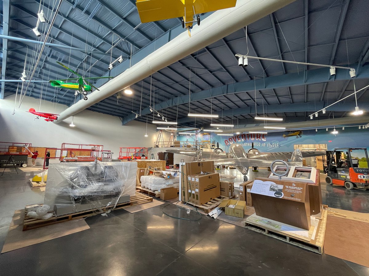 AEHangarMuseum's tweet photo. I spy with my little eye a Lockheed Electra 10-E, Lockheed Vega 5B, Pitcairn Autogyro, radio interactive, scrapbook interactive, yellow canary, VR seats, constellation interactive and more... What do you see? #aehangarmuseum #ameliaearhart #aehm #comingsoon #unboxing #WeAreDI https://t.co/TAWa81wkrv