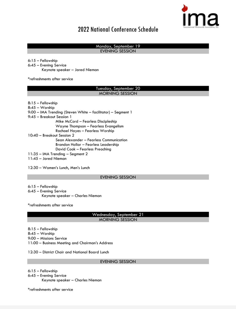 imaministers's tweet photo. Everything kicks off tonight! Here is a look at our conference schedule. We look forward ro seeing you all! #NatCon2022 https://t.co/cVTCISrg0i