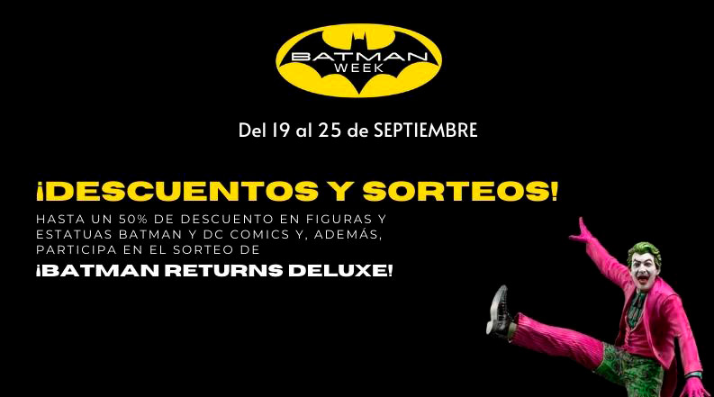 MILCOMICS's tweet image. ¡¡IMPORTANTE!!

Desde hoy hasta el domingo 25 de septiembre vamos a estar celebrando la #SemanaDeBatman #BatmanWeek en @MILCOMICS con DESCUENTOS y el SORTEO DE UNA ESTATUA para compras físicas y otra para compras online.

Tenéis todo en milcomics.com/f/descuentos-b…