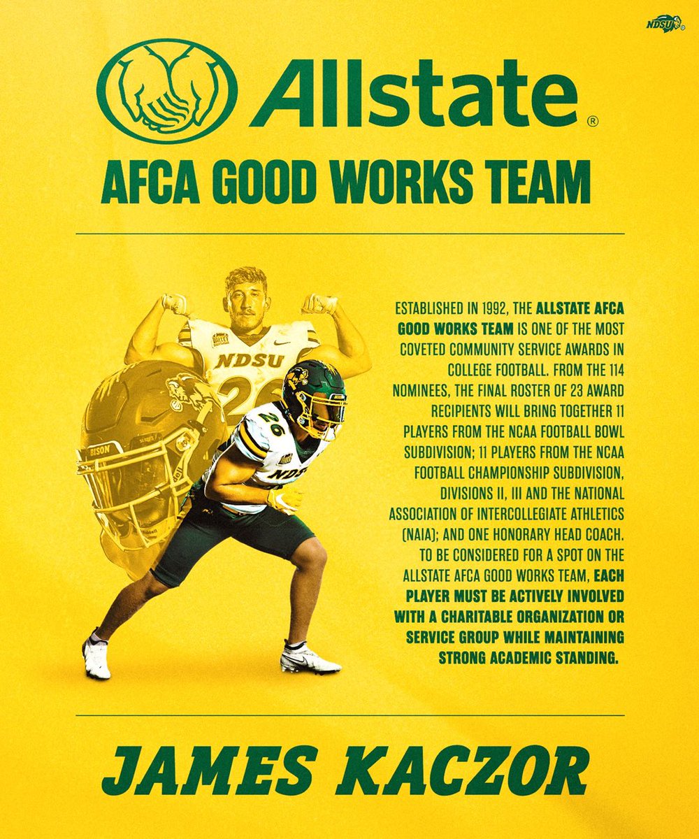 Congrats to @KaczorJames for being recognized for his involvement in the <a href="/FargoMoorhead/">Fargo-Moorhead</a> community.  James has been a tremendous #ServantLeader and models what being a #Bison looks like.  He has had a major impact on his teammates…#BisonPride