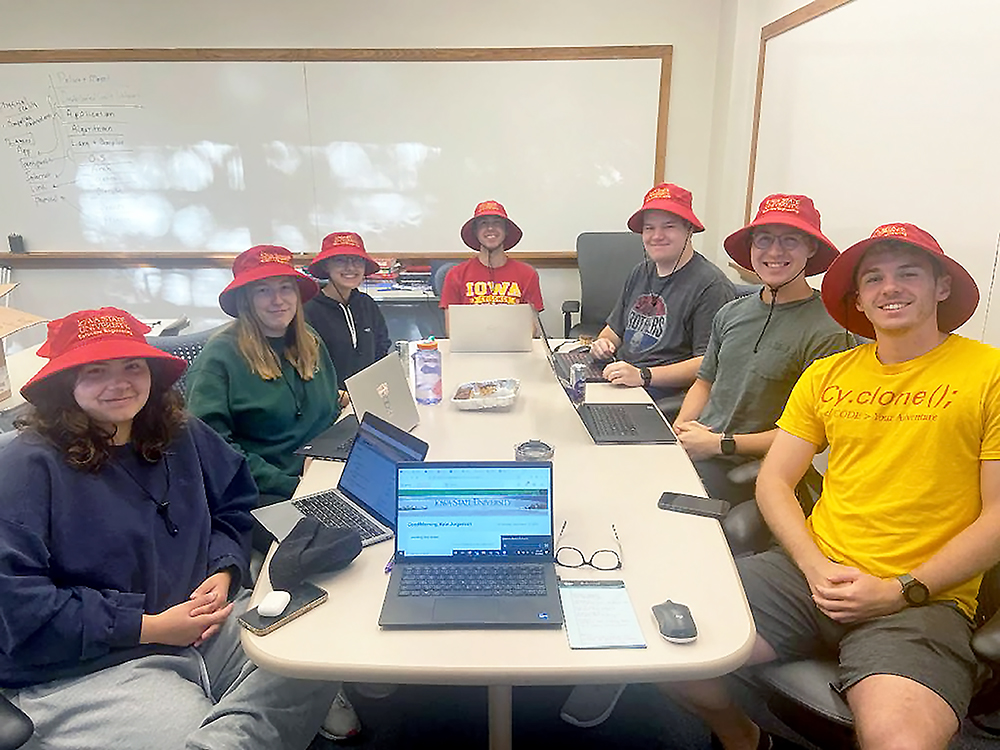 se_iastate's tweet photo. It's the #MondayMentorMood ...you all make those new hats look good. Our @se_iastate Learning Community Peer Mentors meet weekly on Monday mornings. We are grateful for the important work you are doing. Happy Monday! #MondayMotivation #CodeYourAdventure #CycloneIntheMaking https://t.co/m4IVZBWcPt