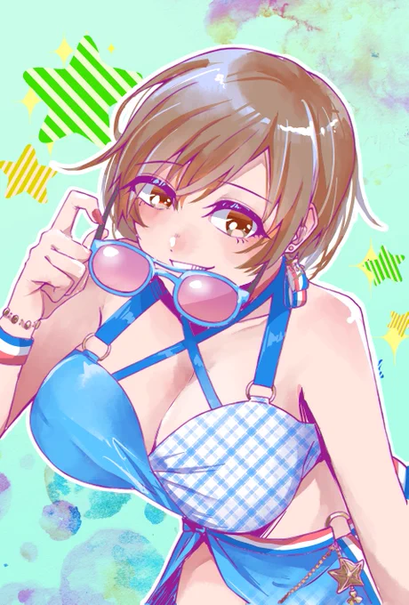 鈴城さん()の水着モモMEIKOさんの塗り絵させてもらいました～!色々と盛りました、たのしかった #MEIKO 