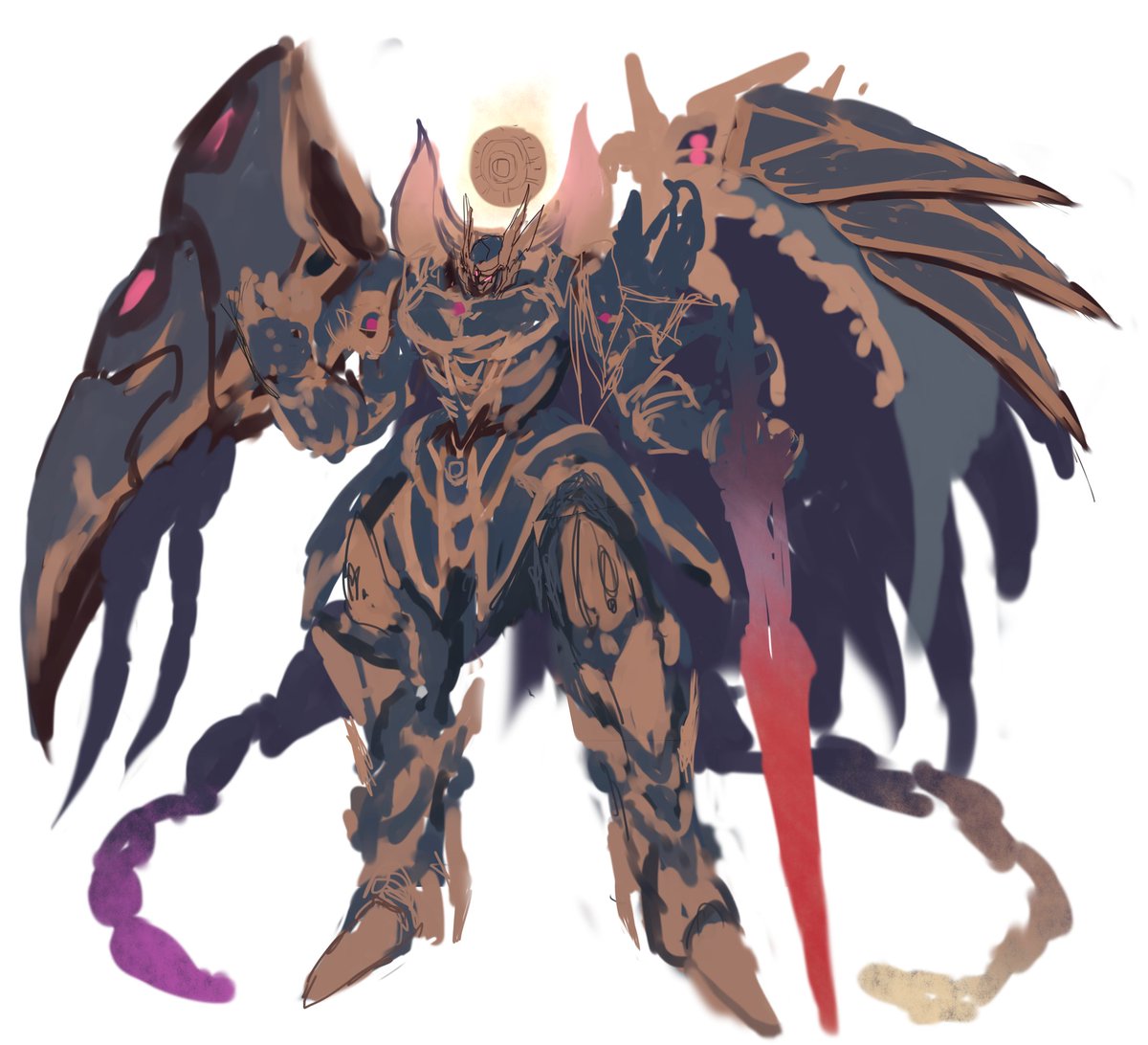 【リヴェルザイン今夜の進捗】
Gゲヴァルザイン・ディアヴォルガ
頭高:14m、以前ご紹介したガイストの娘が搭乗する予定のガイストゲヴァルザイン。メインの武装は「魔剣」。この世の理をもゆがめる恐るべき力を有する。
彼女がフォルトゥーナ遺跡を彷徨って入手した「何か」がこの機体を誕生させた。 