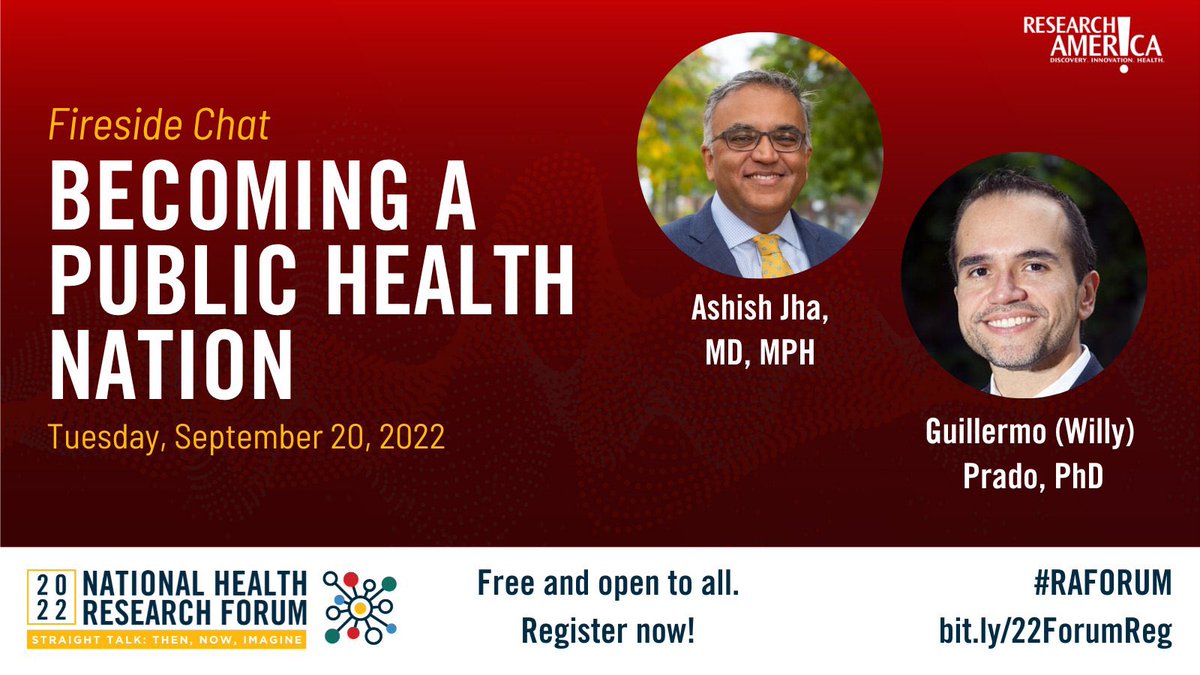 Join me tomorrow as I speak with @AshishKJha46 @WhiteHouse COVID-19 Response Coordinator as part of @ResearchAmerica National Health Research Forum. Register at bit.ly/22ForumReg #RAForum #thennowimagine @univmiami @UMiamiNursing @UMPublicHealth @UM_alumni @UMiamiMedNews