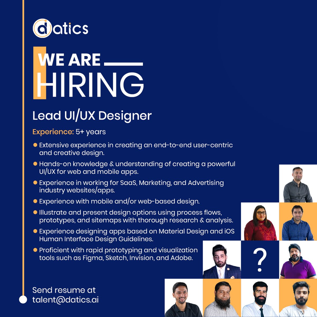 datics_ai's tweet image. | WE ARE HIRING | 📣 📣

Datics is hiring a Lead UI/UX to join its team future for Disruptors and who can create cutting-edge designs for our client&apos;s products. 🚀 🚀
APPLY NOW and let&apos;s DISRUPT THE FUTURE together  👩‍💻 👨‍💻 
#datics #hiring #jobopportunity #UI #UX #designer