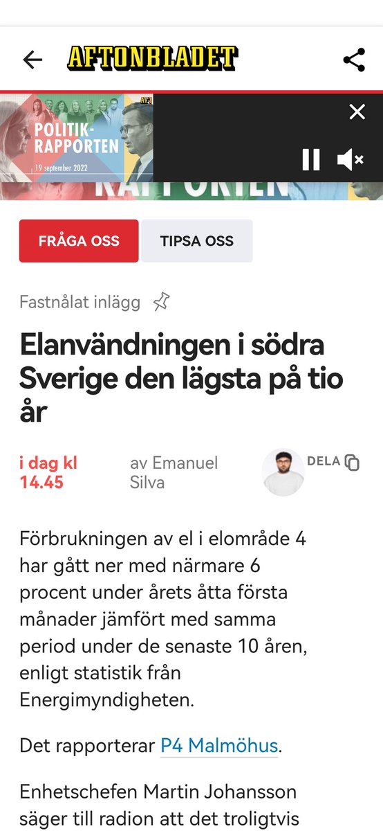 connery_sean_'s tweet photo. Nu har södra Sverige sänkt sin förbrukning med 6%.
När får vi sänkta priser?
#eleff https://t.co/OaBHRMu35l