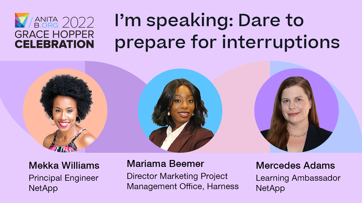 NetAppWIT's tweet image. &apos;@NetApp is proud to participate in speaking sessions during this year’s #GHC22 celebration.

“I’m speaking: Dare to prepare for interruptions,” features @mekkacodes, @mercedes_adams along with @mariama_beemer from Harness.

ntap.com/3B5feve