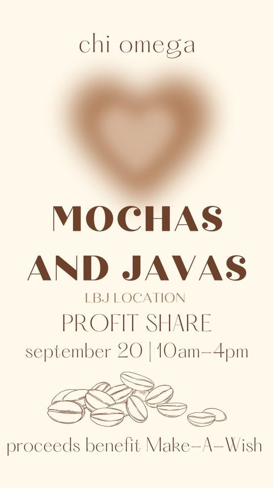 Join us this Tuesday, September 20th, at Mochas and Javas for a delicious coffee benefitting the Make A Wish foundation🤎🤎🤎Don’t forget to mention Chi O at the register!!