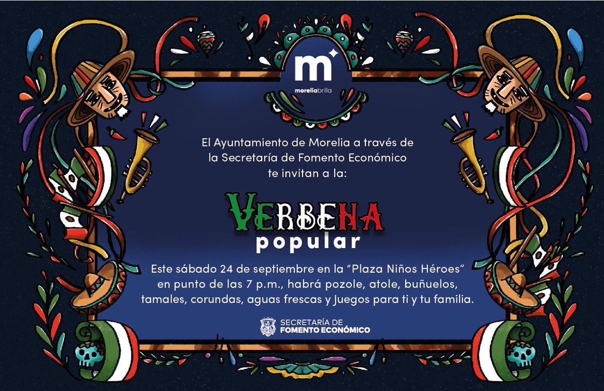 EsferaNoticiasA's tweet photo. #Morelia //Este sábado 24 de septiembre, no te puedes perder la Verbena Popular que se llevará a cabo en el Jardín Morelos y la Plaza Niños Héroes, @MoreliaGob  invita. https://t.co/CnfE496BFW