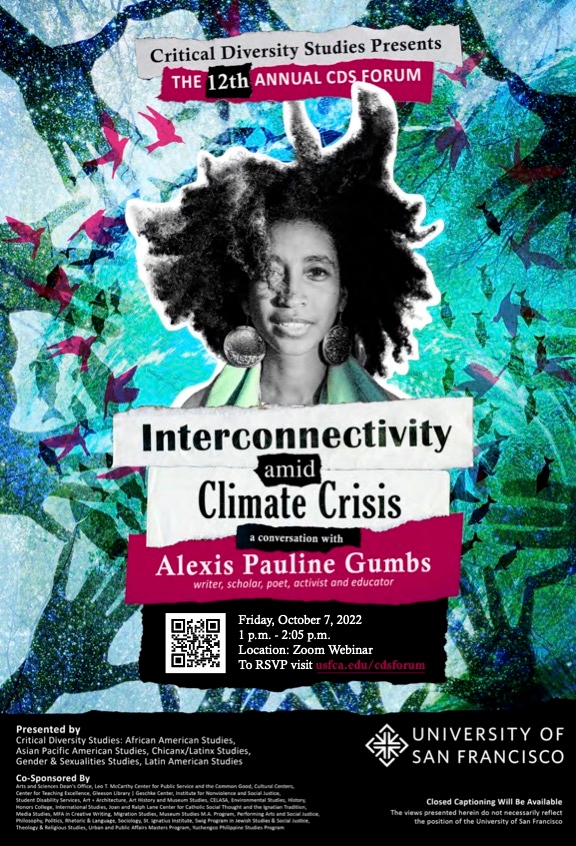 You're invited to the 12th Annual Critical Diversity Studies Forum with Alexis Pauline Gumbs!⁠
⁠
When: Friday, October 7, 1-2:05pm ⁠
Format: Online Webinar. ⁠
⁠
Register at: usfca.zoom.us/webinar/regist…⁠
⁠
#USFCA #AlexisPaulineGumbs #CriticalDiversityStudies
